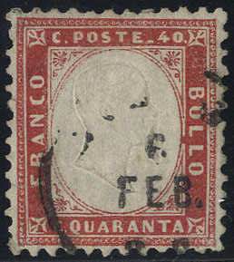 1862, 40 Cent. rosso carminio, Sass. 3 / ... 
