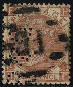 1867/69, 10 P., Perfin (U. 36 - SG 112)