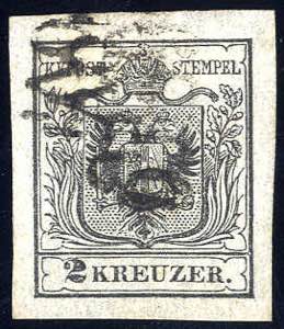 1850, 2 Kr. HPIa schwarz, Erstdruck, ... 