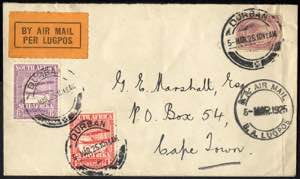 1925, air mailed letter from Durban 5.3.25 ... 