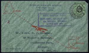 1936, first flight letter from Hong Kong ... 