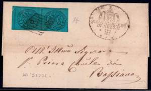 1867, 5 Cent. azzurro verdastro, coppia, ... 