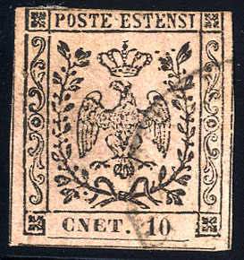 1852, 10 Cent. rosa con varietá tipografica ... 