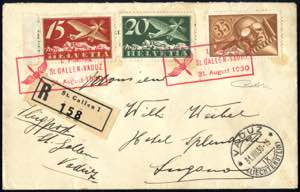 1930, Brief des ersten Postflugs St. ... 