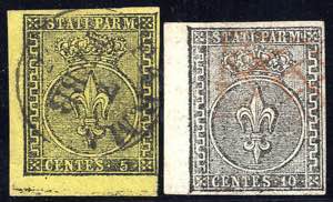 1852, 5 Cent. giallo arancio, angolo di ... 