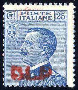 1921, 25 Cent. azzurro, I° tipo, firm. ... 