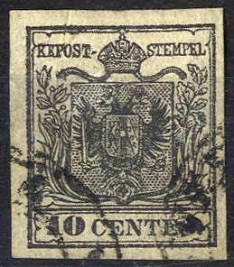 1850, 10 Cent. nero, sottotipo b, usato, ... 