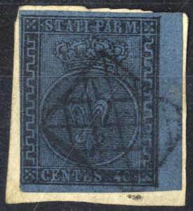 1852, 40 c. azzurro, bordo destro 3,5 mm., ... 