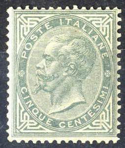 1863/ 65, De La Rue, 5 Cent. verde grigio ... 