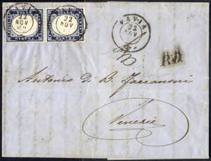 1862, 20 Cent. indaco, coppia verticale su ... 