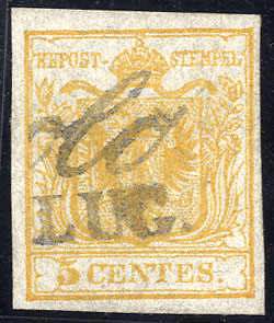 1850, 5 cent. giallo scuro con leggero ... 