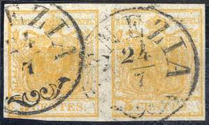 1850, coppia del 5 cent. giallo ... 