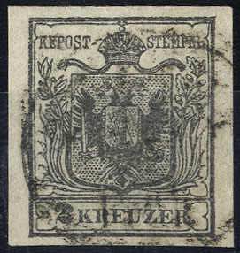 1850, 2 Kr. HPI schwarzgrau, gestempelt, ... 