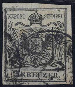 1850, 2 Kr. HPI schwarz, gestempelt, Befund ... 