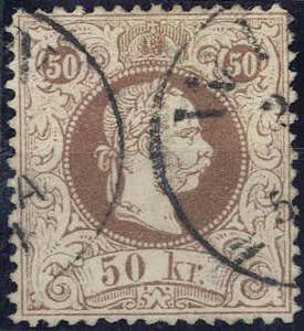 1867, 50 Kr. dunkelbraun, feiner Druck, ... 