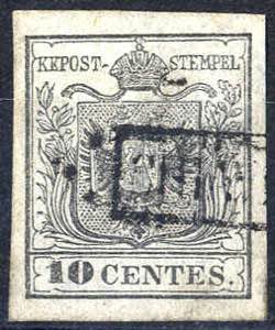 1850, 10 Cent. grigio nero, prima tiratura, ... 