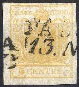 1850, 5 Cent. giallo arancio chiaro, usato, ... 