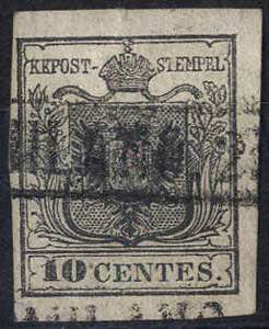 1850, 10 Cent. nero, decalco, usato, cert. ... 