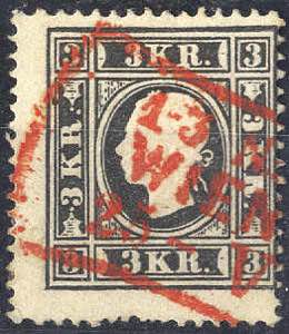 1858, Rotstempel, 3 Kr. schwarz, Type Ib, ... 