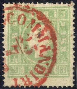 1859, Rotstempel, 3 Kr. grün, roter ... 