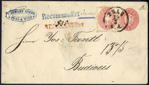 1863/64, Umschlag 5 Kr. rot mit wertgleicher ... 
