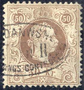 1867, 50 Kr. braun, feiner Druck, ... 