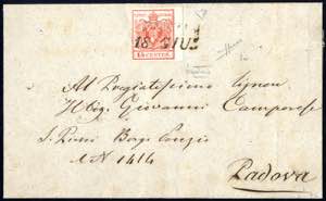 1850, 15 Cent. rosso, prima tiratura, bordo ... 