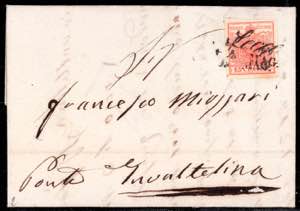1850, 15 Cent. rosso su lettera da Lecco ... 