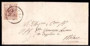 1850, 30 Cent. bruno lillaceo su lettera da ... 