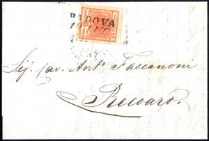 1851, Carta costolata, 15 Cent. rosso ... 