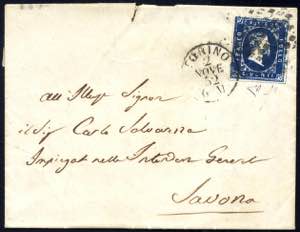 1852, lettera con 20 c. della I di Sardegna ... 