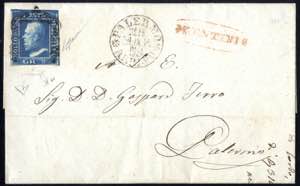 1859, lettera da Lentini (ovale rosso, Punti ... 