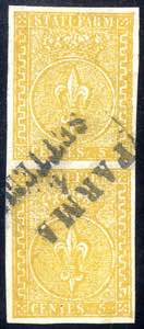 1853/55, 5 Cent. giallo arancio, coppia ... 