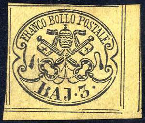1852, 3 Baj. giallo paglia, interspazio di ... 