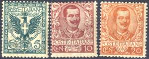 1901, Floreale, 5 + 10 + 20  Cent. (Sass. ... 