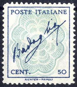 1944, Firma di Badoglio, 50 Cent. azzurro ... 
