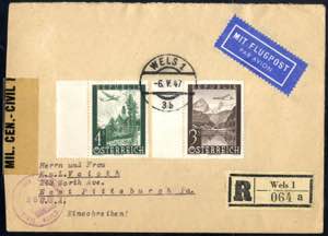 1947, eingeschriebener Flugpost-Brief von ... 