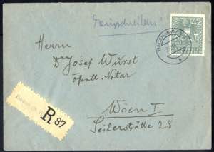 Baden (b.Wien), 1945, eingeschriebener Brief ... 