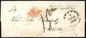 1852, lettera da Livorno col vapore Dante ... 
