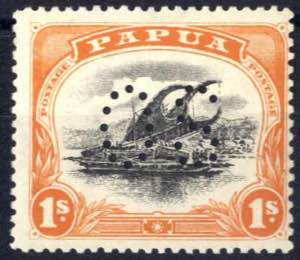 1909, Auslegerboot mit Lochung OS, 1 Sh ... 