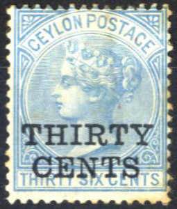 1885, Königin Viktoria, 30 C auf 36 C blau, ... 