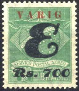 1931, Varig, Aufdruck hellrot 12½ mm lang E ... 