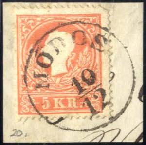 Modos, RS-f auf Briefstück mit 5 Kr. rot ... 
