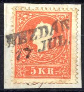 Bezdan, IL-I auf Briefstück mit 5 Kr. rot ... 