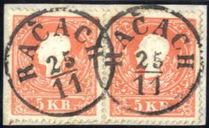 Racach, 2 x RS-f, Briefstück mit Paar 5 Kr. ... 