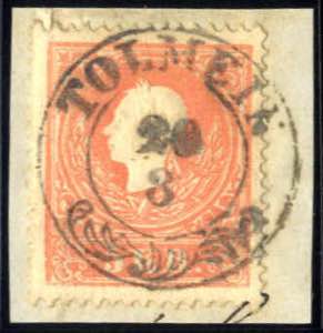 Tolmein, RDb-f, Briefstück mit 5 Kr. rot ... 