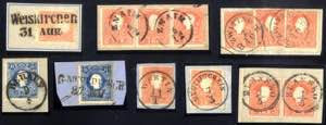 1859, 8 Briefstücke, 5 Kr., 15 Kr., 2x5 ... 