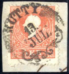 Kutty, RCo-R auf Briefstück mit 5 Kr. rot ... 