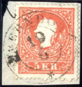 Eberndorf, RDs-f auf Briefstück 5 Kr. rot ... 