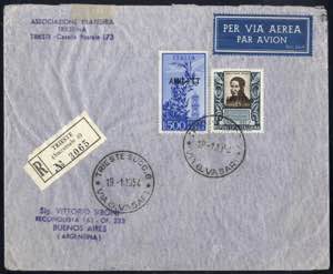 1954, lettera raccomandata aerea da Trieste ... 